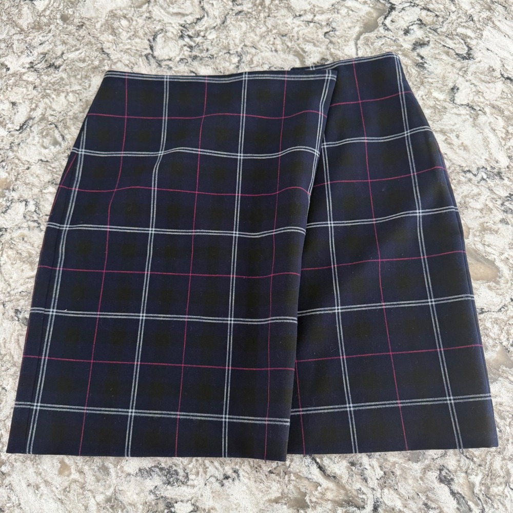 Banana‎ Republic Blue Windowpane Plaid Skirt Academia Preppy Collegiate 8 Tall